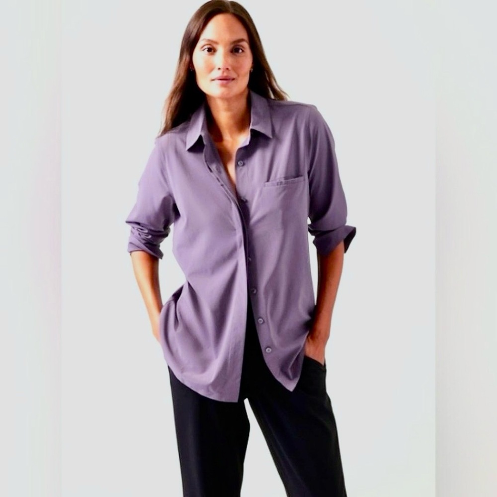 Athleta Button Up Shirt Long Sleeve Collared Purple Size Medium